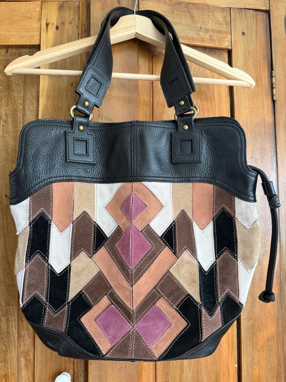 Black Multi-Color Geometric Patchwork Shoulder Bag